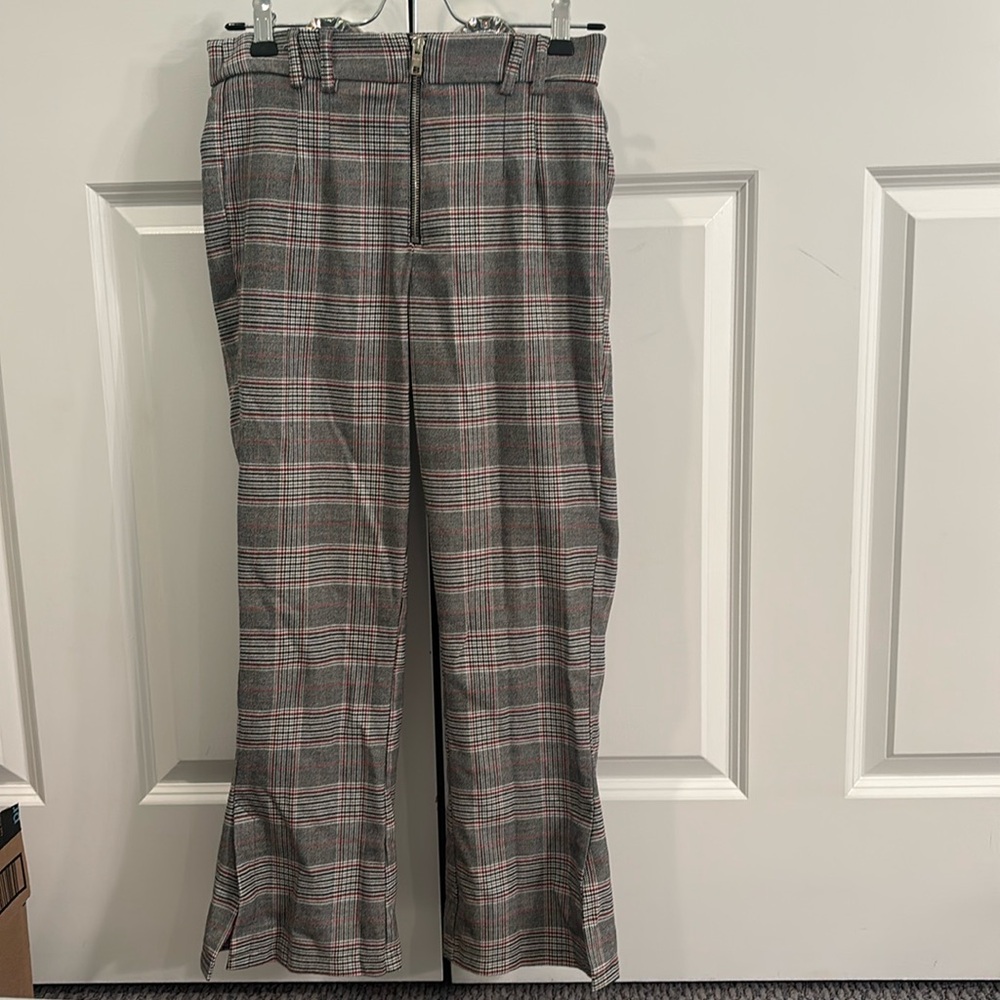 Bershka Jersey Cropped Kickflare Plaid Pants with slit